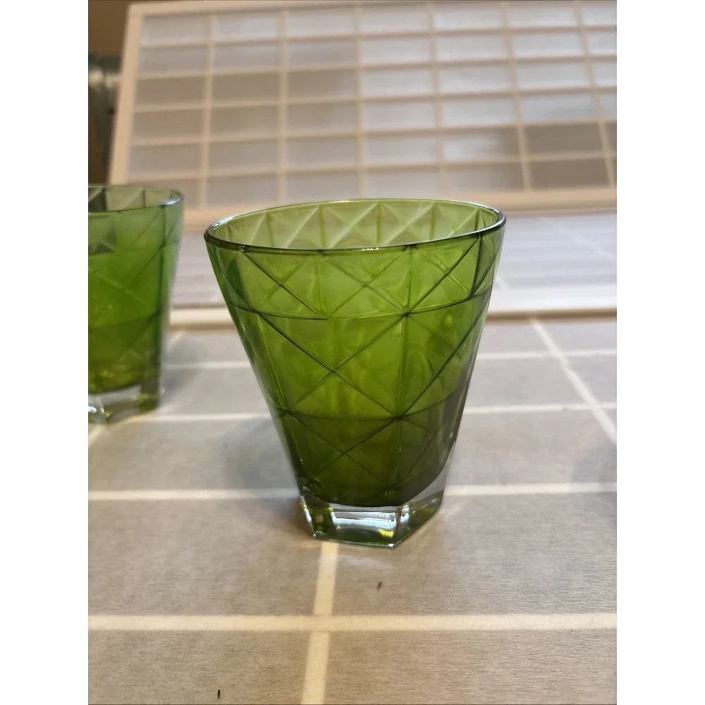 Vietri‎ Prism Short Tumbler Low ball Glasses Dark Green Set of 4 Garden Fairy